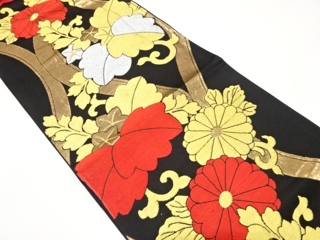 JAPANESE KIMONO / ANTIQUE FUKURO OBI / SILK / WOVEN KIKU